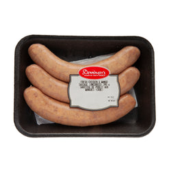 A package of 390 gram( three pieces) Denninger's fresh uncooked  chicken  and mango sausage .