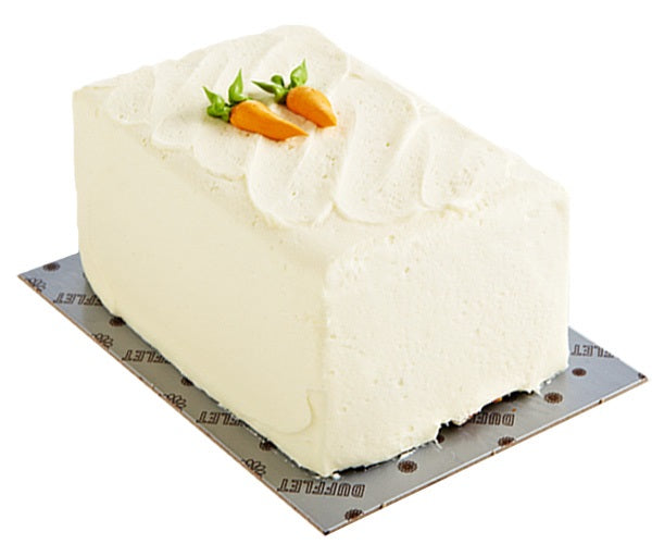 3.5"X5.5" 550 g  Moist layers of gluten-free carrot cake, cream cheese icing, buttercream carrot decoration. 