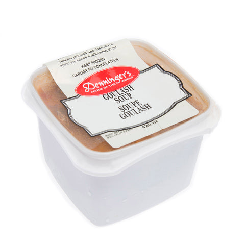 420 ml container of Denninger's Frozen Goulash Soup.