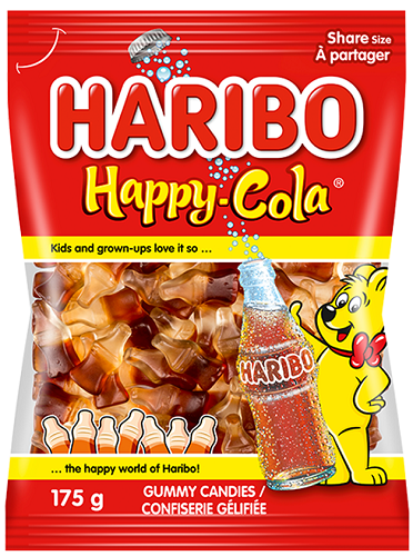 175 gram bag  Haribo Happy Cola gummy candies.