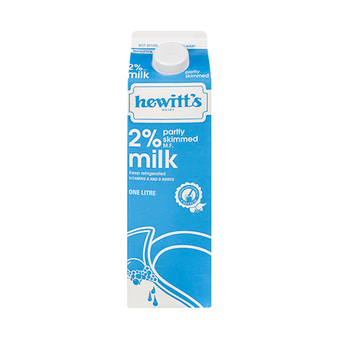 One litre Hewitt's 2% partly skimmed milk.