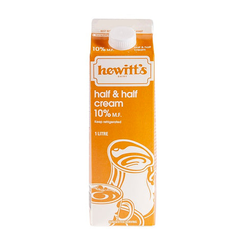 1 Litre container of Hewitt's half & half cream. 10% M.F.