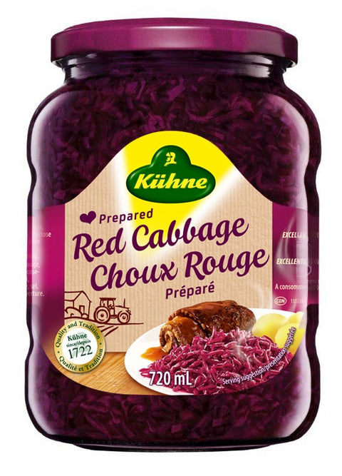 720 ml glass jar of Kuehne prepared red cabbage.