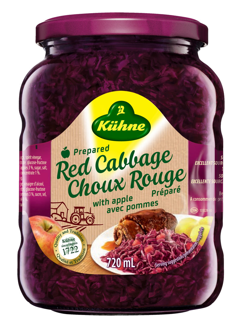 720 ml glass jar of Kuehne Red Cabbage with apple