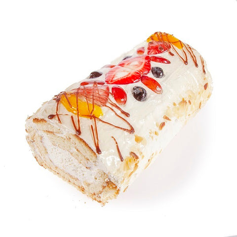 Vanilla Sponge Cake Rolled with Cream and Fresh Fruit