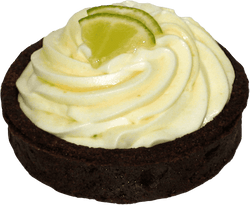Creamy, yet light and tangy lime filling in a 3" chocolate crust; garnished with fresh lime slices.