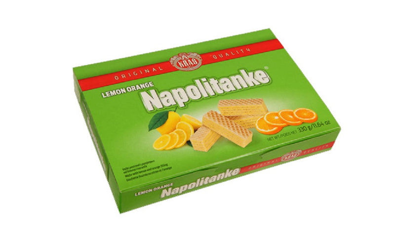 330 gram box of Lemon Orange Napolitanke Cookies