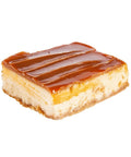 One piece of cake. Cream cheese cake with a Dulce De Lache finish on top.