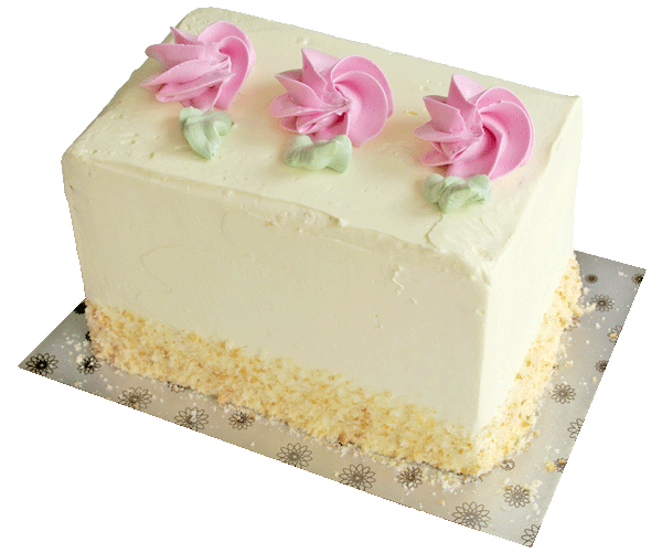 3.5" X 5.5" Layers of classic sponge cake filled with tangy, lemon buttercream and tart raspberry puree.