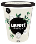 650 gram container of Liberte Classique Plain Yogurt 0% MF and Gelatin Free.