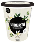 650 gram container of Liberte Classique Vanilla 2.9%MF Yogurt. Gelatin Free.