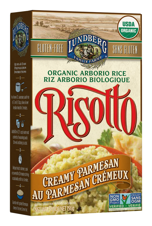 155 gram box of Lundberg organic Arborio rice.  Creamy parmesan Risotto