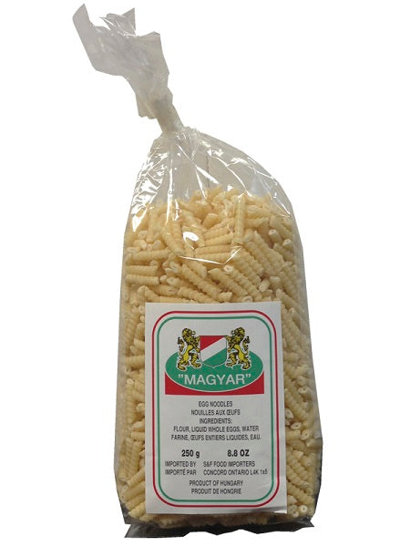 250 gram bag of Magyar Egg Noodles. Product of Hungary.