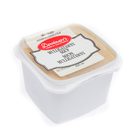 420 ml container of frozen Denninger's  Mulligatawny Soup.