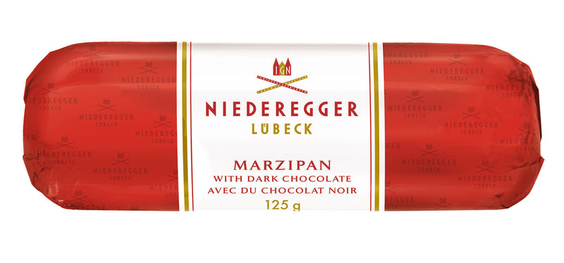 125 gram bar of Niederegger Lubeck Maripan with dark chocolate.