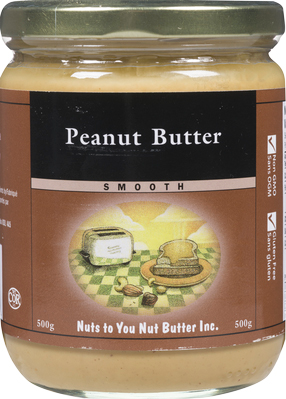 500 g glass jar of Nuts to You Nut Butter smooth peanut butter