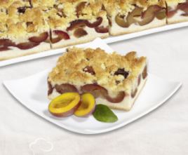 172 gram square piece of Plum Cake with crumble on top.