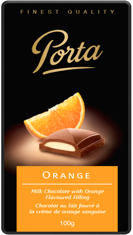 100 gram Porta milk chocolate bar with orange flavoured filling