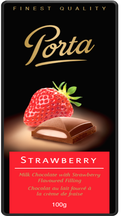 100 gram Porta milk chocolate bar with strawberry flavoured filling