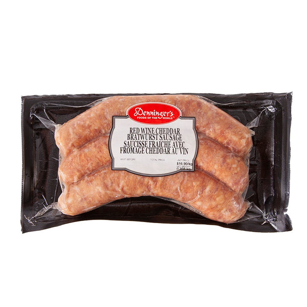 300 gram 3 pack Red Wine Cheddar Bratwurst Sausage  - Frozen
