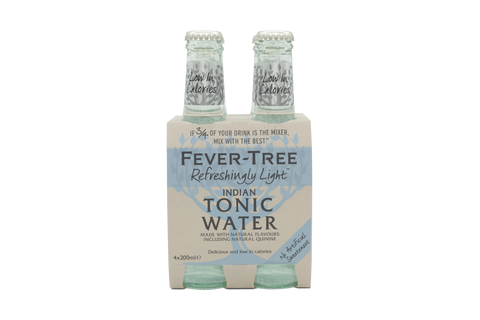 Four 200 ml bottles of Fever-Tree Light Indian Tonic Water.