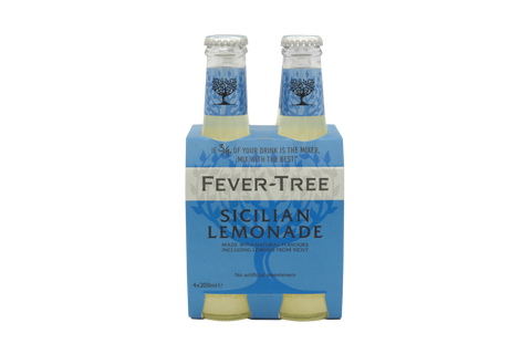 Four 200 ml glass bottles of Fever-Tree Sicilian Lemonade. Made with natural flavours including lemons from Sicily.