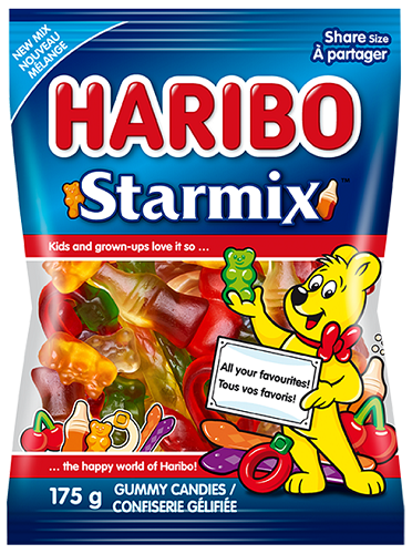 175 gram bag of Haribo Starmix gummy candies.