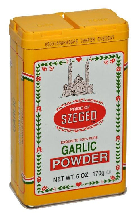 142 gram tin of Pride of Szeged Garlic Powder.