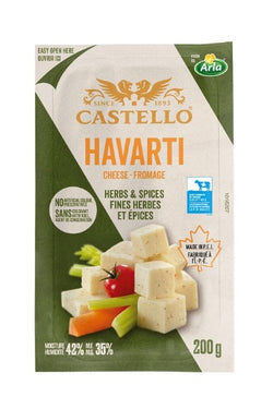 200 gram package of Castello Havarti with herbs and spices