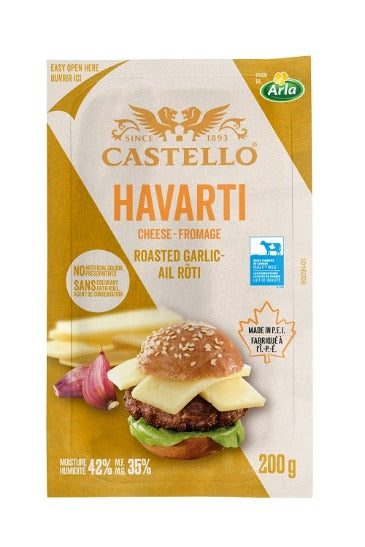 200 gram package of Castello Havarti with roasted garlic