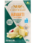 200 gram package of Castello Havarti  garden vegetable cheese. Easy open packaging ensures optimal freshness.
